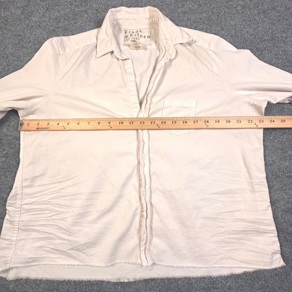 Frank & Eileen Eileen Off White Cotton Twill Raw Hem Button Up Shirt Large - Picture 5 of 6